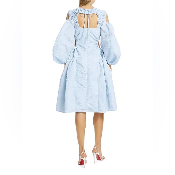 CECILIE BAHNSEN Sade Jacquard Cut Out Midi Dress in Mist Blue - Picture 14 of 14